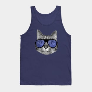 Cat wearing cool blue sunglasses Tank Top